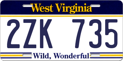 WV license plate 2ZK735