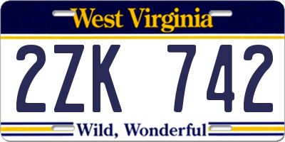 WV license plate 2ZK742