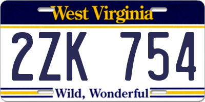 WV license plate 2ZK754