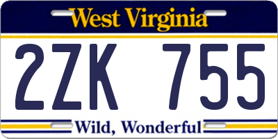 WV license plate 2ZK755