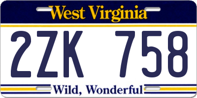WV license plate 2ZK758