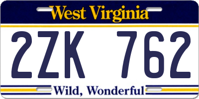 WV license plate 2ZK762