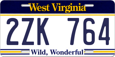 WV license plate 2ZK764