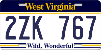WV license plate 2ZK767