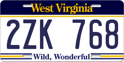 WV license plate 2ZK768