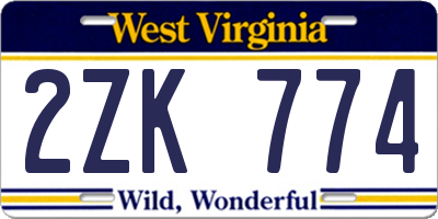 WV license plate 2ZK774