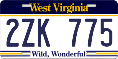 WV license plate 2ZK775