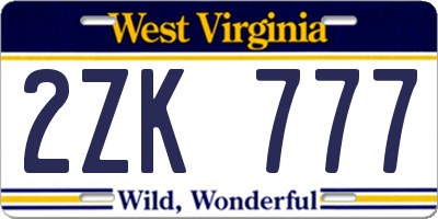 WV license plate 2ZK777