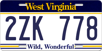 WV license plate 2ZK778