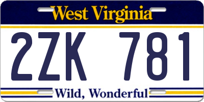 WV license plate 2ZK781