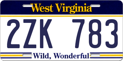 WV license plate 2ZK783
