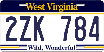 WV license plate 2ZK784