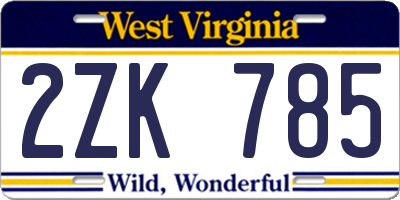WV license plate 2ZK785