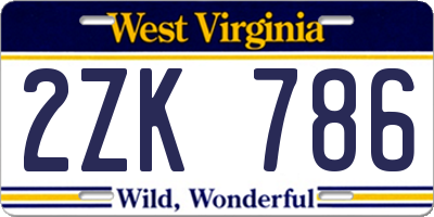 WV license plate 2ZK786