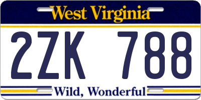 WV license plate 2ZK788