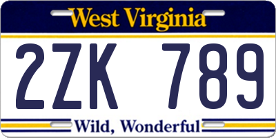 WV license plate 2ZK789