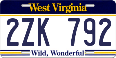 WV license plate 2ZK792