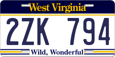 WV license plate 2ZK794