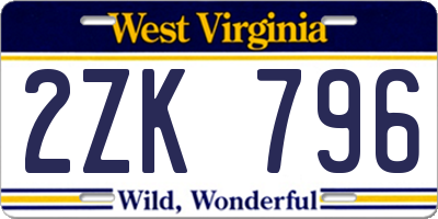WV license plate 2ZK796