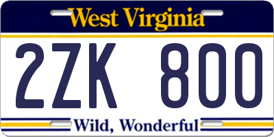 WV license plate 2ZK800