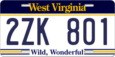 WV license plate 2ZK801