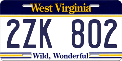 WV license plate 2ZK802