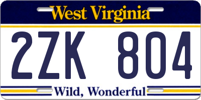 WV license plate 2ZK804