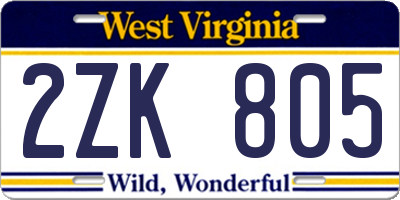 WV license plate 2ZK805