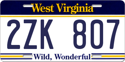 WV license plate 2ZK807