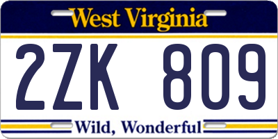 WV license plate 2ZK809