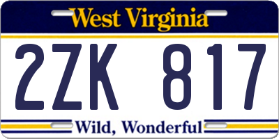WV license plate 2ZK817