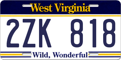 WV license plate 2ZK818