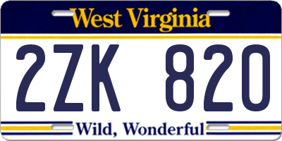 WV license plate 2ZK820