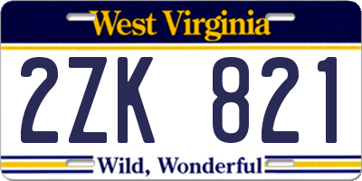 WV license plate 2ZK821