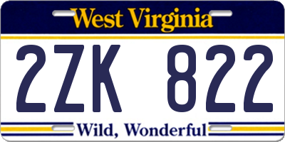 WV license plate 2ZK822
