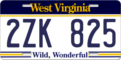 WV license plate 2ZK825
