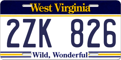 WV license plate 2ZK826