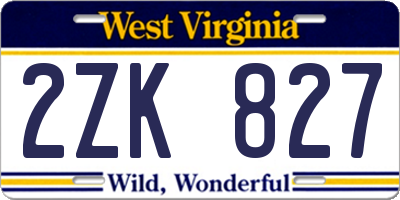 WV license plate 2ZK827