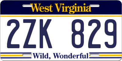 WV license plate 2ZK829