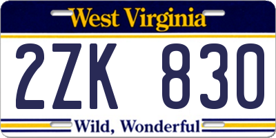 WV license plate 2ZK830