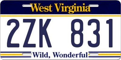 WV license plate 2ZK831