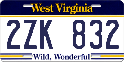WV license plate 2ZK832