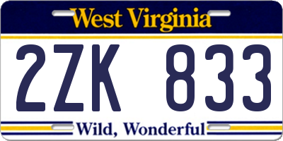 WV license plate 2ZK833