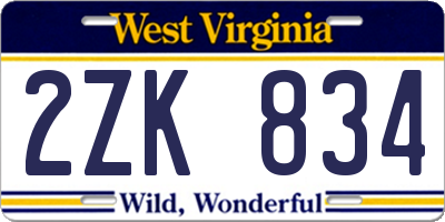 WV license plate 2ZK834
