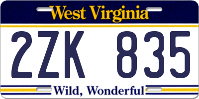 WV license plate 2ZK835