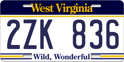 WV license plate 2ZK836