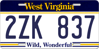 WV license plate 2ZK837