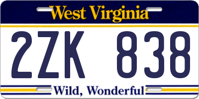 WV license plate 2ZK838