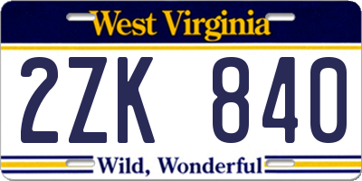 WV license plate 2ZK840