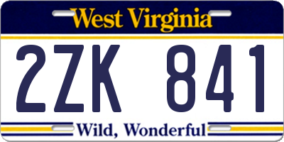 WV license plate 2ZK841